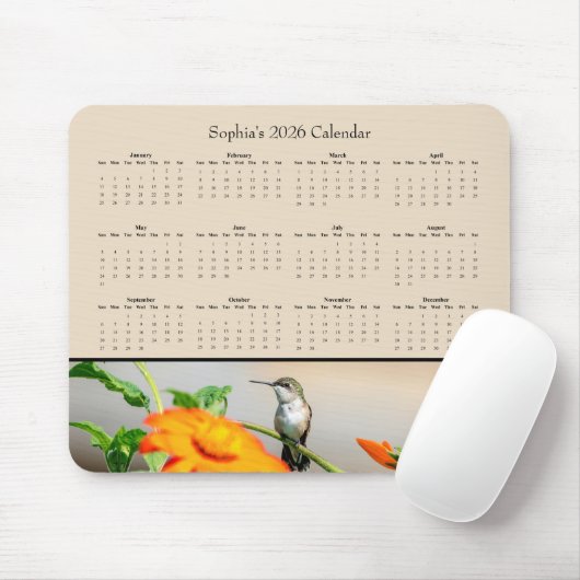 Hummingbird on an Orange Flower – 2026 Calendar Mousepad (Mit Mouse)