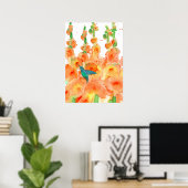 Hummingbird Orange Hollyhocks Blume Poster (Heimbüro)
