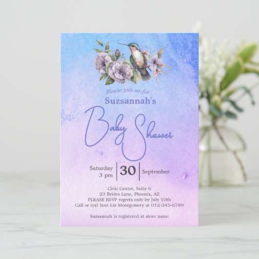 Hummingbird Pastel Watercolor Baby Shower  Einladung (Stehend Vorderseite)