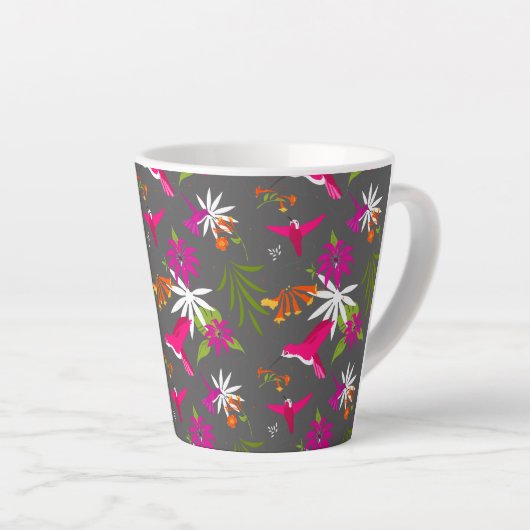 Hummingbird Pattern Pink Lila Grau tropisch Milchtasse (Rechte Ecke)