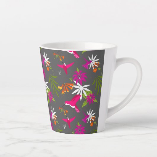 Hummingbird Pattern Pink Lila Grau tropisch Milchtasse (Rechts)
