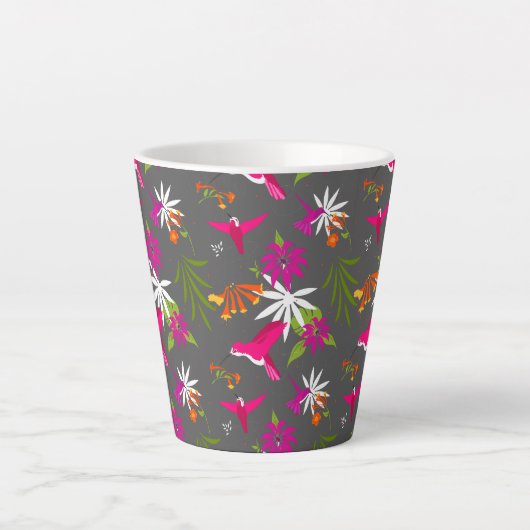 Hummingbird Pattern Pink Lila Grau tropisch Milchtasse (Vorderseite)