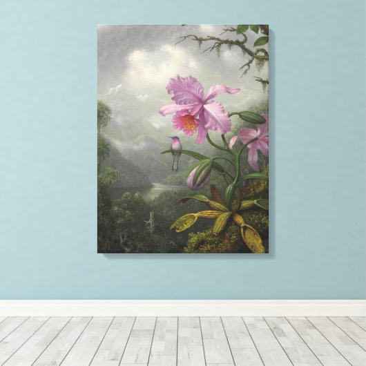 Hummingbird Perched on an Orchid Plant by MJ Heade Leinwanddruck (Insitu (Holzboden))