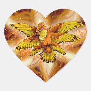 Hummingbird Pheonix Herz der Flamme Herz-Aufkleber