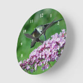 Hummingbird Pink-Blume Runde Wanduhr (Winkel)