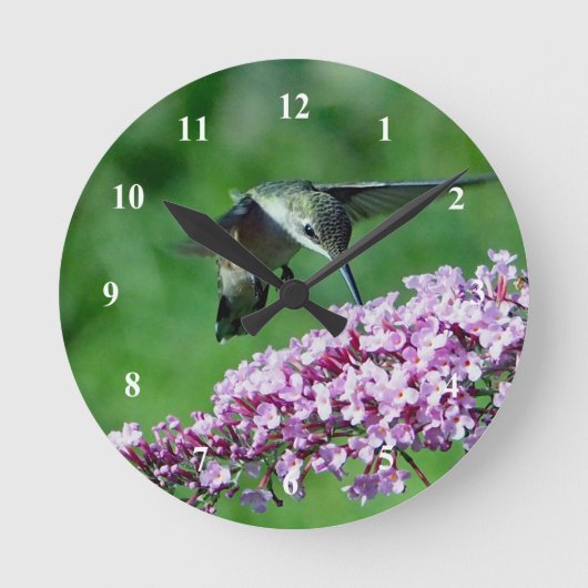 Hummingbird Pink-Blume Runde Wanduhr (Vorderseite)
