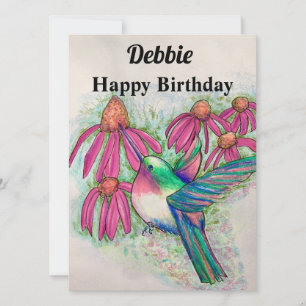 Hummingbird Pink Conefles Birthday Karte
