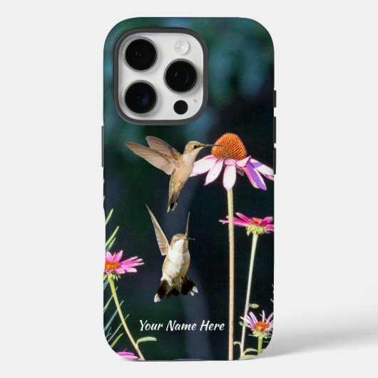 Hummingbird & Pink Coneflower iPhone 16 Pro Case (Rückseite)
