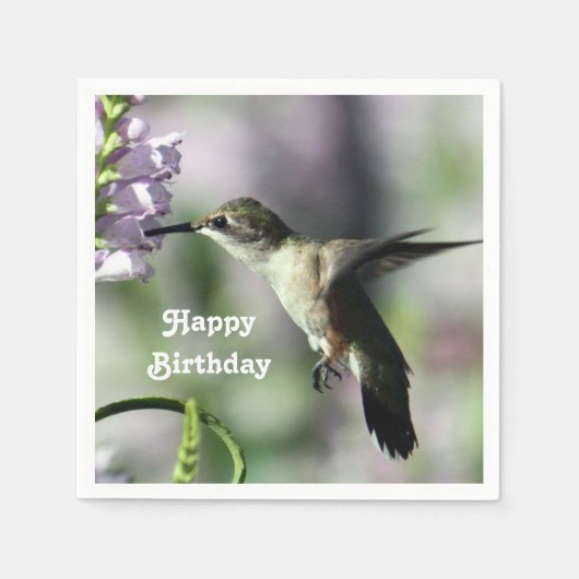 Hummingbird Pink Floral Wildlife Foto Geburtstag Serviette (Vorderseite)