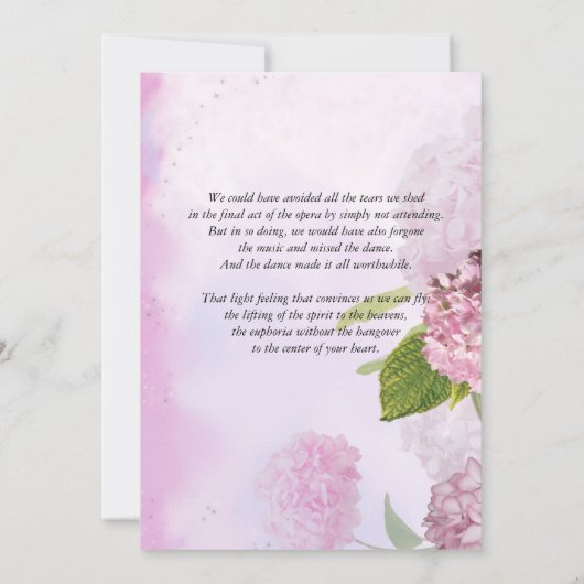 Hummingbird Pink Hydrangeas Feier des Lebens Einladung (Rückseite)