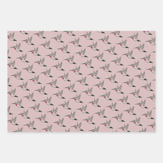 Hummingbird Pink Rhododendron Wrapping Paper Geschenkpapier Set (Vorderseite)