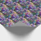 Hummingbird plasht in einem Iris-Blossom Geschenkpapier (Ecke)