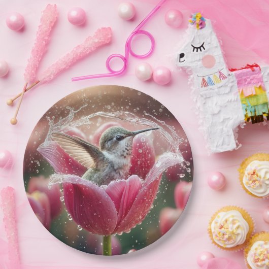 Hummingbird plasht in einem Tulip Pappteller (Party)