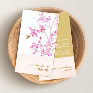 Hummingbird Pretty Pink Buds Branch Business Card Visitenkarte