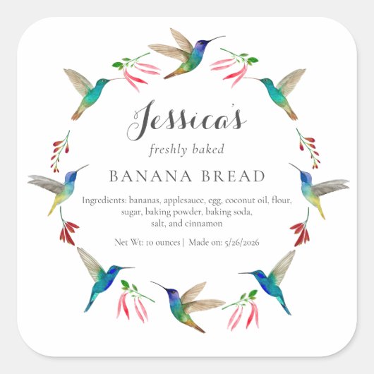 Hummingbird Product Label Quadratischer Aufkleber (Vorderseite)
