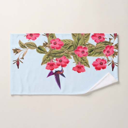 Hummingbird Red Blume Sky Blue Background Badhandtuch Set (Handtuch)