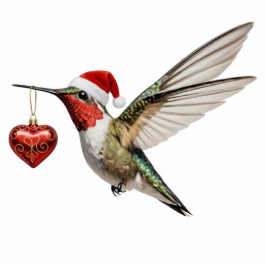 Hummingbird & Red Heart Bird Christmas Ornament Fotoskulptur Ornament