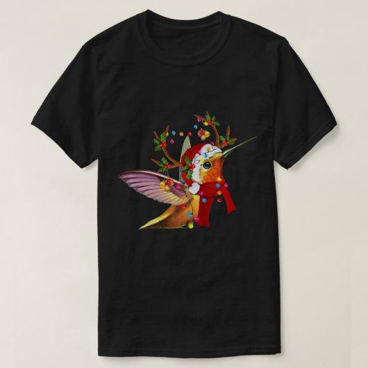 Hummingbird Reindeer Hat Santa Christmas Lights XM T-Shirt (Design vorne)