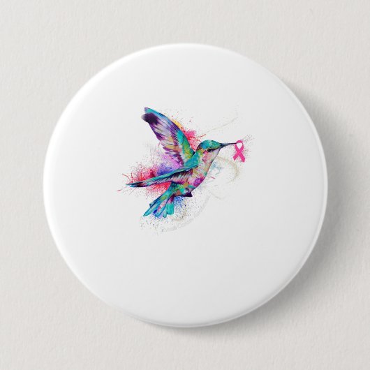 Hummingbird Ribbon Brustkrebs Bewusstsein Button (Vorderseite)