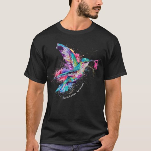 Hummingbird Ribbon Brustkrebs Bewusstsein T-Shirt (Vorderseite)