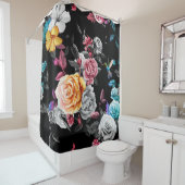 Hummingbird, Rose: Aquarellfarbener Hintergrund Duschvorhang (Beispiel)