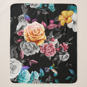 Hummingbird, Rose: Aquarellfarbener Hintergrund Sherpadecke
