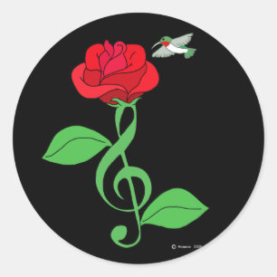 Hummingbird Rose Clef Runder Aufkleber