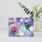 Hummingbird & Rose - Originalfarben Postkarte (Stehend Vorderseite)