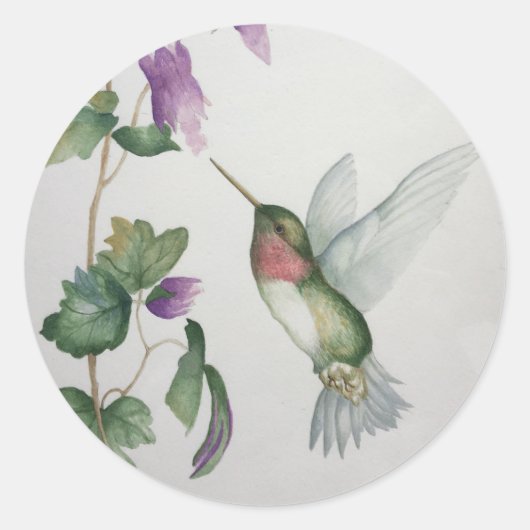 Hummingbird Round Sticker Garden Blume (Vorderseite)