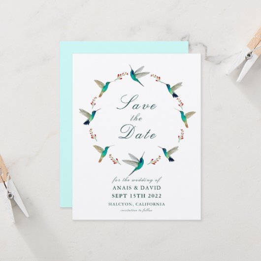 Hummingbird Save the Date Card Karte (Vorderseite/Rückseite Beispiel)