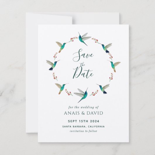 Hummingbird Save the Date Card Karte (Vorderseite)