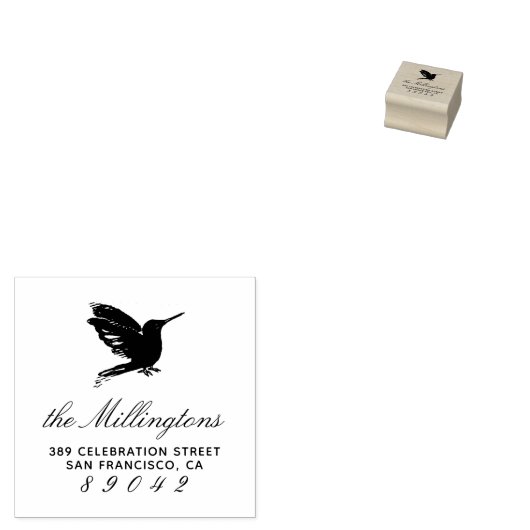Hummingbird Silhouette Familienname Rücksendeadres Gummistempel (Stempel)