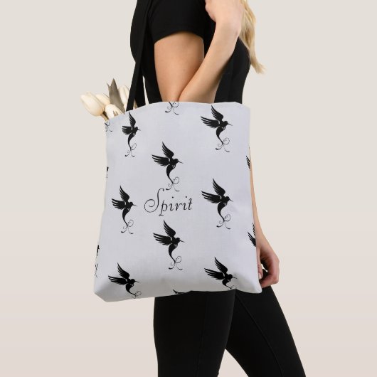 Hummingbird-Silhouette in Silberfarbe Tasche (Von Nahem)