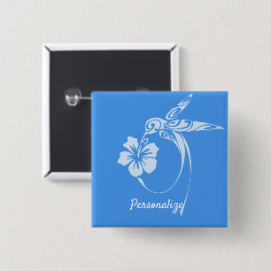 Hummingbird Simple & Elegant Blue & White Button