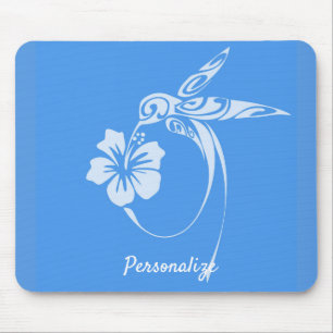 Hummingbird Simple & Elegant Blue & White Mousepad