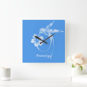 Hummingbird Simple & Elegant Blue & White Quadratische Wanduhr (Zuhause)