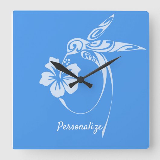Hummingbird Simple & Elegant Blue & White Quadratische Wanduhr (Vorderseite)