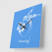 Hummingbird Simple & Elegant Blue & White Quadratische Wanduhr (Winkel)