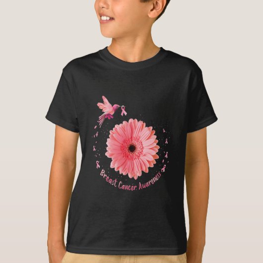 Hummingbird Sonnenblume Rosa Ribbon Brustkrebs Aw T-Shirt (Vorderseite)
