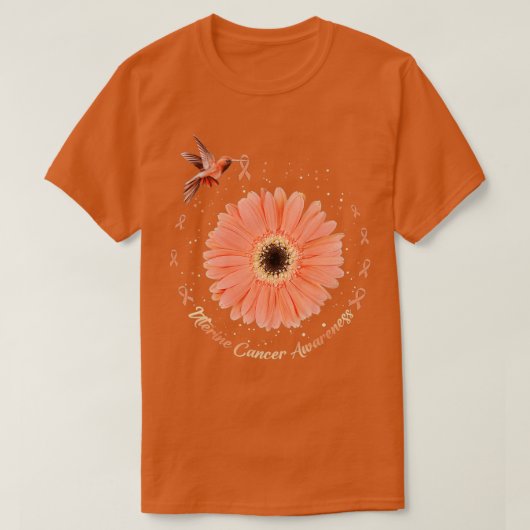 Hummingbird Sonnenblumen Peach Ribbon Uteruskrebs T-Shirt (Design vorne)