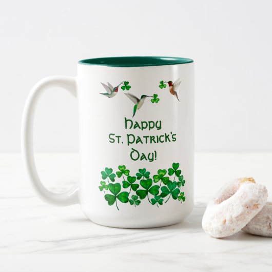 Hummingbird St. Patrick's Day Two-Tone Coffee Tass Zweifarbige Tasse (Mit Donut)