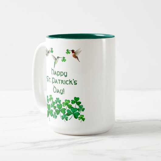 Hummingbird St. Patrick's Day Two-Tone Coffee Tass Zweifarbige Tasse (Vorderseite Links)