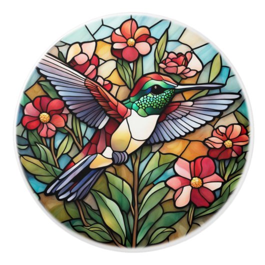 Hummingbird Stached Glass Bird Keramikknauf (Vorderseite)