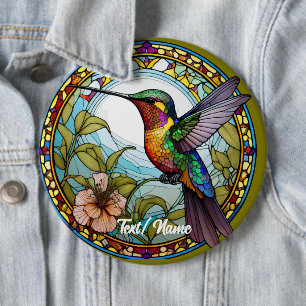 Hummingbird Stain Glass Design Button