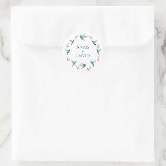 Hummingbird Summer Wedding Classic Round Sticker (Tasche)