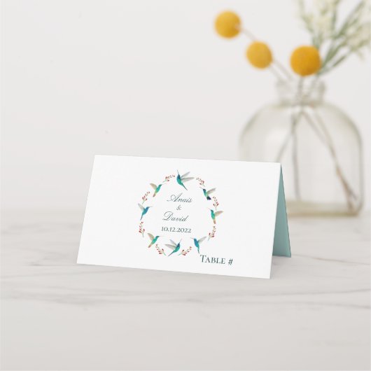 Hummingbird Summer Wedding Platzkarte (Vorderseite)