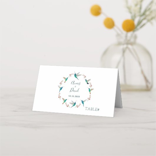 Hummingbird Summer Wedding Platzkarte (Vorderseite)