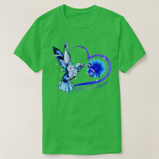 Hummingbird Sunflower Blue Ribbon Colon Cancer Awa T-Shirt (Design vorne)