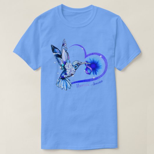 Hummingbird Sunflower Heart Blue Ribbon Dyspraia A T-Shirt (Design vorne)
