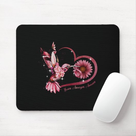Hummingbird Sunflower Heart Burgundy Ribbon Brain  Mousepad (Mit Mouse)